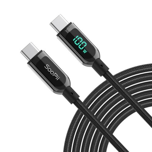 100w 4ft Usb C To Usb C Cable Fast Charge Nylon Braided Cable With Led Display F