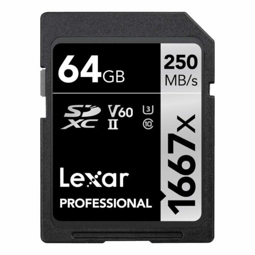 Lexar Pro 1667x 64GB SDXC UHS-II Memory Card, 250MB/s Read, 120MB/s Write