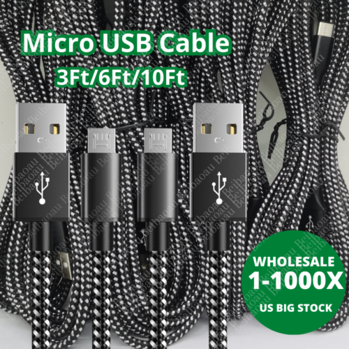 Micro USB Cable Nylon-Braided Fast Data Charging Cord For Samsung Android LG Lot