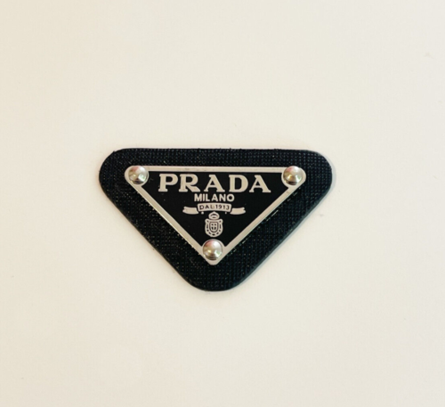 Prada Triangle Silver Black Leather Pendant