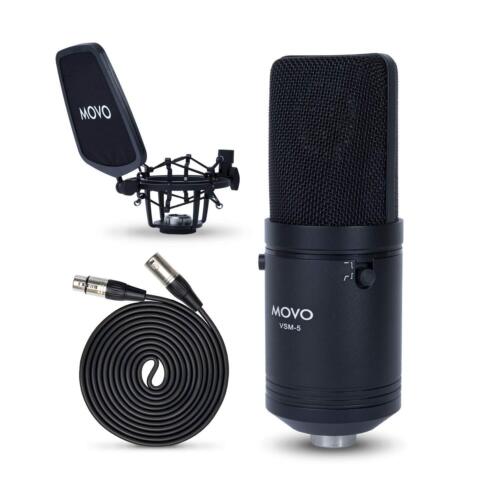 Movo VSM-5 Large Diaphragm XLR Studio Cardioid Condenser Microphone Shock Mount,