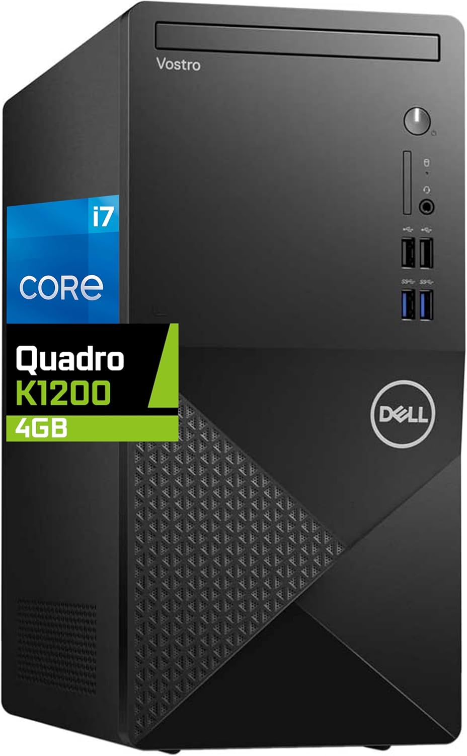 Dell Vostro 3910 Tower Desktop Computer, Intel Core i7-12700K, 32GB RAM, 1TB NVMe SSD, Nvidia Quadro K1200 4GB Graphics, DVD-RW, Wi-Fi, Bluetooth, Windows 11 Pro, Black