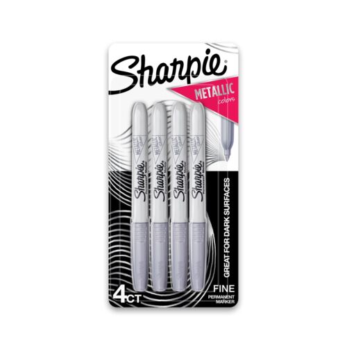 SHARPIE 39109PP Metallic Permanent Markers, Fine Point, Silver, 4 Count