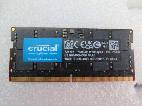 Crucial 16GB 262-Pin DDR5 SODIMM 4800 PC5-38400 Laptop Memory CT16G48C40S5