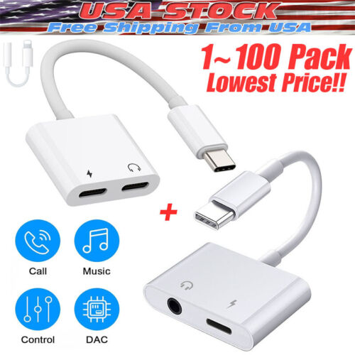 2in1 Charger and Headphone USB Type C to 3.5mm Aux Audio Cable Cord Adapter lot