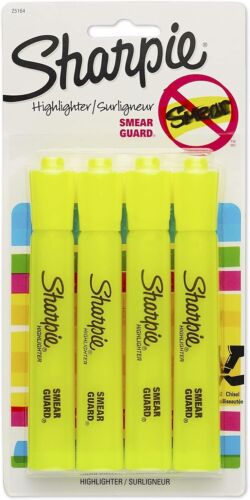 Style Highlighters, Chisel Tip, Fluorescent Yellow, 4 Count