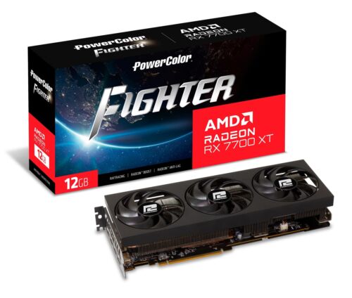 PowerColor RX 7700XT Fighter 12GB Grafikkarte – 12GB GDDR6, 1x HDMI, 3x DP 7700