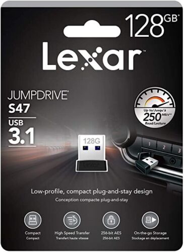 Lexar 128GBJumpDrive S47 USB 3.1 Speed up to 250MB/s Read Flash Drive Mini -UK