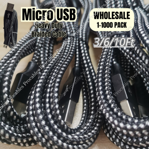 1-1000X Lot Micro USB Fast Charger Cable Data Braided Cord For Samsung Android