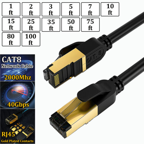 Cat 8 RJ45 Ethernet Cable Super Speed 40Gbps Patch LAN Network Gold Plated Lot