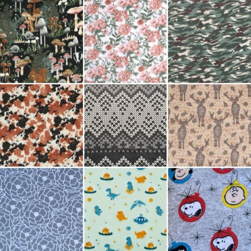 QUALITY FLEECE FABRIC by The 1/2 YARD ~ FLORAL NOVELTY CARTOON PRINTS YOU CHOOSE