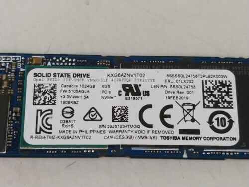 Toshiba XG6 KXG6AZNV1T02 1 TB NVMe 80mm Solid State Drive