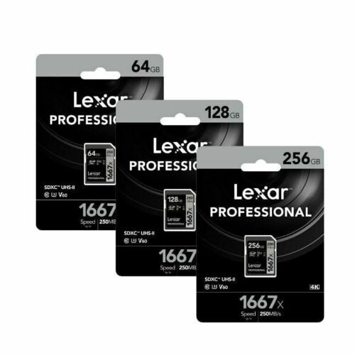 Lexar 1667x 64GB 128GB 256GB SDHC SDXC Card V60 4K UHS-II U3 CL10 250MB/s