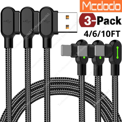 3 Pack Mcdodo 90 Degree Elbow USB Cable Charger Cord 4/6/10FT For iPhone13 12 11