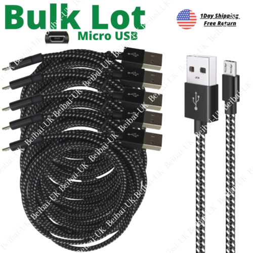 Bulk Lot Braided Micro USB Cable 10Ft Long Fast Charge Cord For Samsung Android