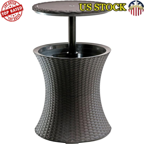 7.5 Gallon Outdoor Beverage Cooler Table Weather Resistant Resin Rattan Design