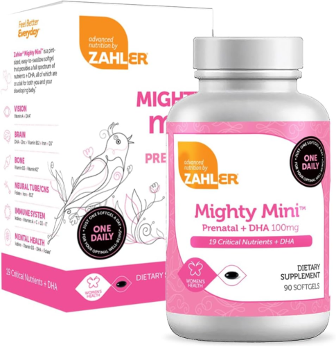 Zahler Mighty Mini Prenatal with DHA & Folate – Certified Kosher – All Natural P