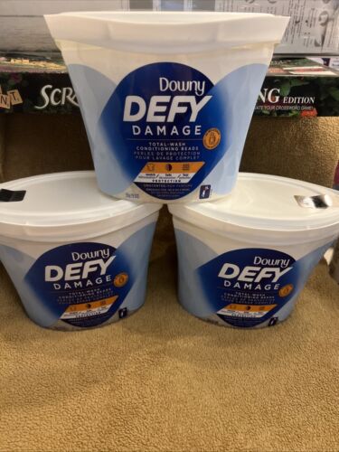 3 Downey Defy Damage Total Wash Conditioning Beads UNSCENTED 19.5 Oz. each Tub