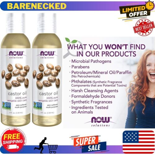 NOW Foods Solutions, Castor Oil, 100% Pure Versatile Skin Care, (4-Ounce) 2 pack