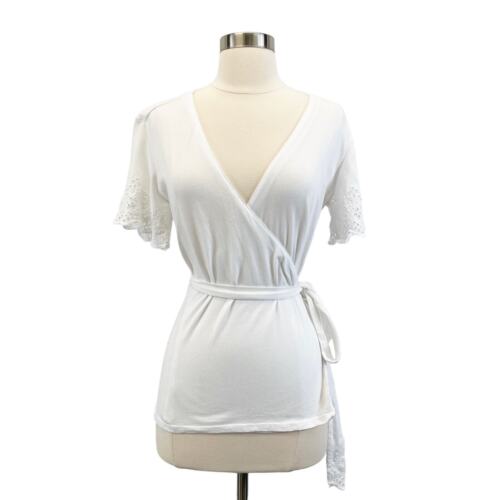 Sundance Womens Sz PS Summer Breeze Wrap Top Eyelet Jersey Knit Stretch White