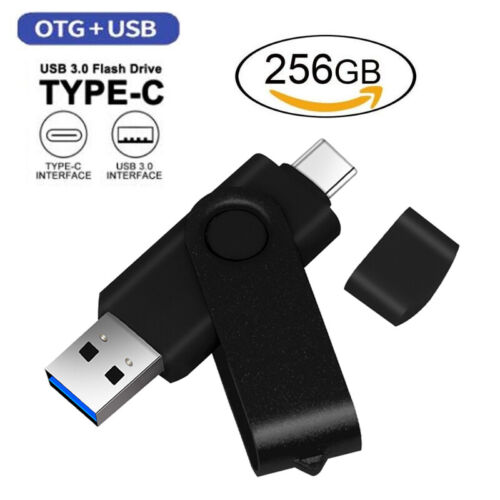 256GB Black Type C Flash Drive 2 in 1 OTG USB 3.0+USB C Memory Stick Thumb Drive