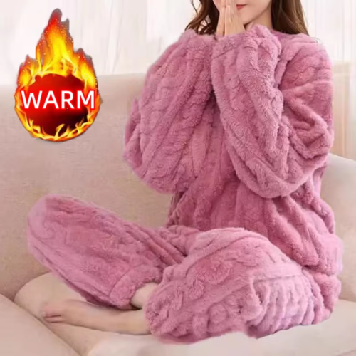 Women’S Pajamas Set Winter Sleepwear O-Neck Loose Long Sleeve Top Elastic Waist