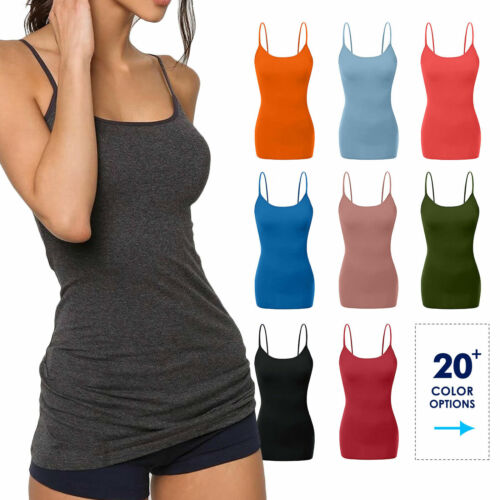 Women’s Long Camisole Tank Tops Cotton Basic Cami Plain S -3XL