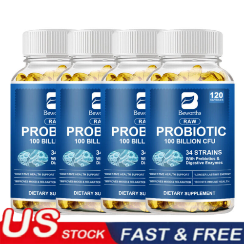 120pcs Probiotics Digestive Enzymes 100 Billion CFU Potency,Immune Health