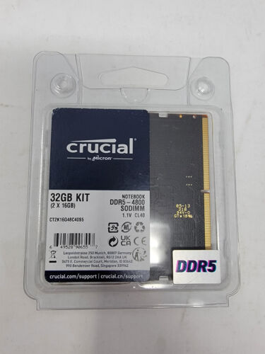 Crucial 32GB Kit [2x16GB] DDR5-4800 SODIMM (ct2k16g48c40s5)