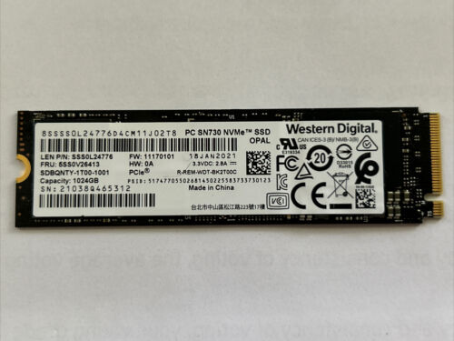 Western Digital PC SN730 Dell N5VYR SDBPNTY-1T00-1012 1TB NVMe PCIe M.2 SSD 100%