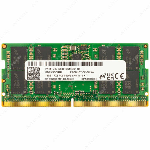 Micron 16GB DDR5 5600 PC5-44800 1Rx8 SODIMM Laptop Memory RAM MTC8C1084S1SC56BD1