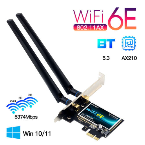 WiFi6E Card Intel AX210 Desktop PCIe WiFi Card 5400M Tri-Band BT5.3 WiFi Adapter