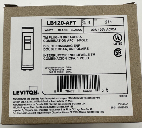 1 PC New Circuit Breaker Leviton LB120-AFT  20 Amp 1 Pole 120V AFCI-ARC-FAULT