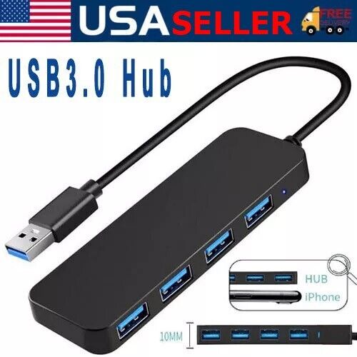 USB 3.0 Hub 4-Port USB Hub USB Splitter USB Expander for Laptops Flash Drive HDD