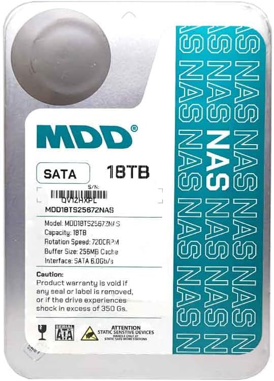 MDD (MDD18TS25672NAS) 18TB 7200 RPM 256MB Cache SATA 6.0Gb/s 3.5″ Internal NAS Hard Drive (Renewed)