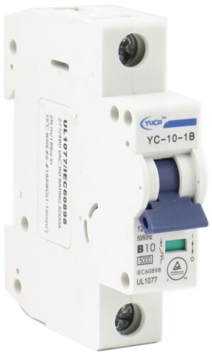 YuCo 1-Pole Miniature Circuit Breaker, Din Rail Mountable, B/C/D Curve, 1-63 Amp