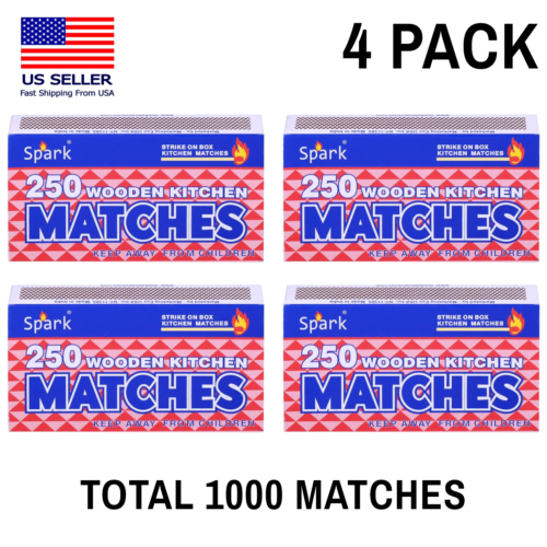 4 Pack Large Matches 1000 Count Strike On Box Bulk Kitchen/Camping/Fire/Candle