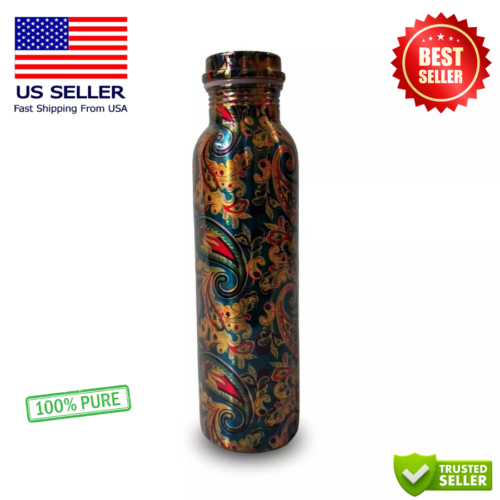 Designer Brocade 100% Pure Copper Water Bottle1000ml Ayurveda Health Benefits