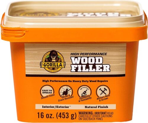 Gorilla All Purpose Wood Filler, 16 Ounce Tub, Natural (Pack of 1)