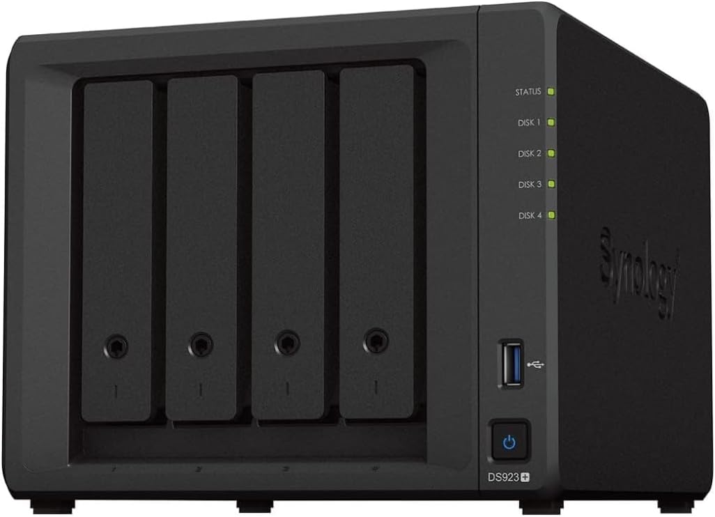 Synology DiskStation DS923+ 4-Bay NAS Enclosure Server | AMD Ryzen R1600 Dual-Core up to 3.1 GHz | 16GB DDR4 RAM | NO HDD Installed | 1024 GB M.2 NVMe SSD