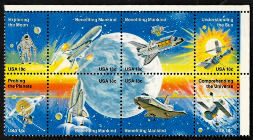 NASA SPACE ACHIEVEMENTS BENEFITING MANKIND #1912-1919 18c US 8 MNH STAMP BLOCK