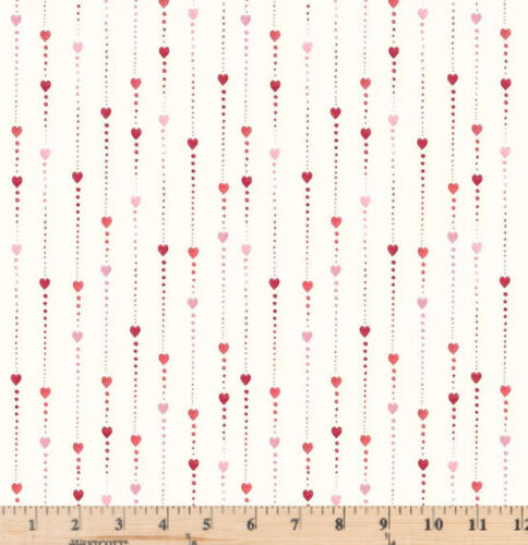 Love Birds Ecru Heart Stripe 5338 E Valentines Fabric By the Half Yard