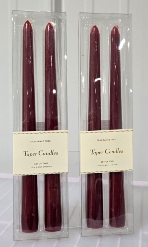 Threshold 4 Count Dark Red 10″ Taper Candle Set Fragrance Free 6 Hour Burn Time