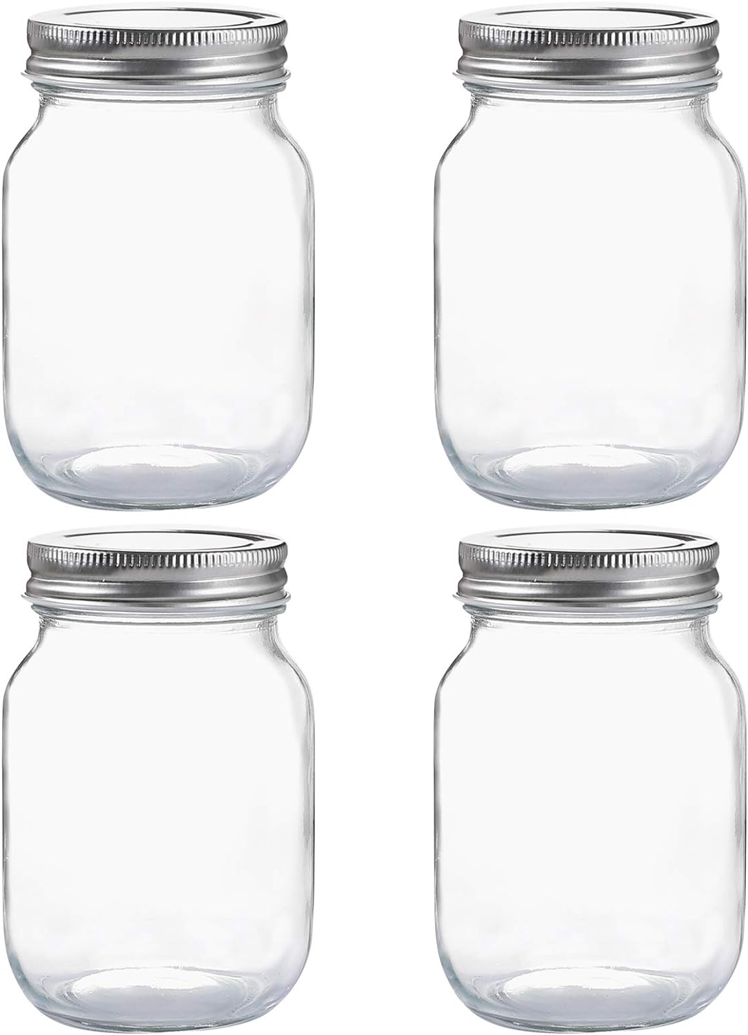 Glass Regular Mouth Mason Jars, 16 oz Clear Glass Jars with Silver Metal Lids for Sealing, Canning Jars for Food Storage, Overnight Oats, Dry Food, Snacks, Candies, DIY Projects (4PACK)