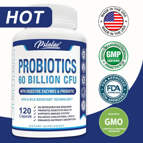 Probiotics 60 Billion CFU – Prebiotics, Digestive Enzymes – Digestive Health