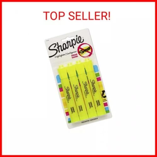 SHARPIE Tank Style Highlighters, Chisel Tip, Fluorescent Yellow, 4 Count