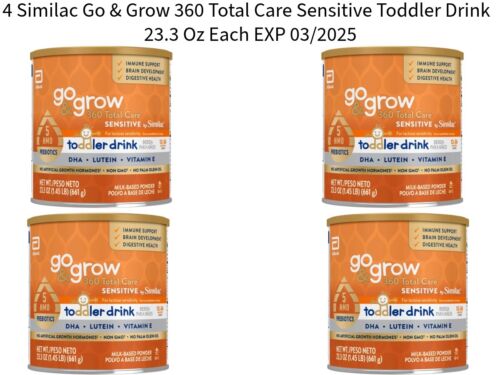 4 Similac Go & Grow 360 Total Care Sensitive Toddler Drink 23.3oz Each Exp 3/25