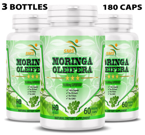 Moringa Oleifera Leaf Organic Extract 10,000mg Serving 100% Pure 180 Capsules