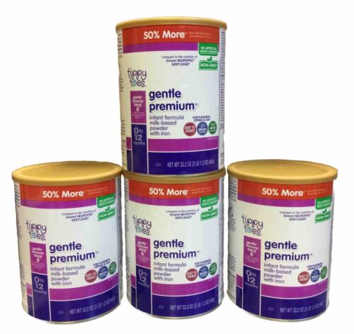 4pk Tippy Toes Gentle Premium 33.2oz Infant Formula Milk Based Formula For 0-12m