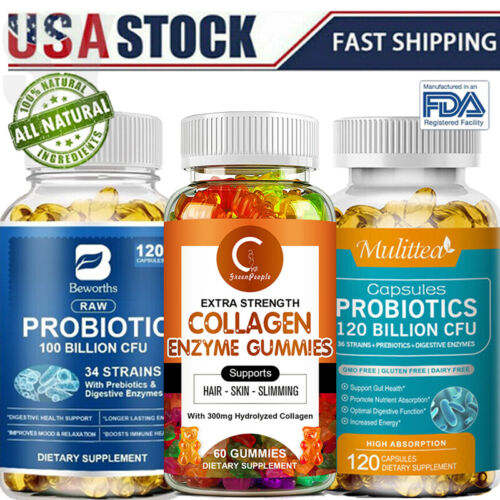 Collagen Enzyme Gummies & Probiotics Capsules, Digestive Gastrointestinal health